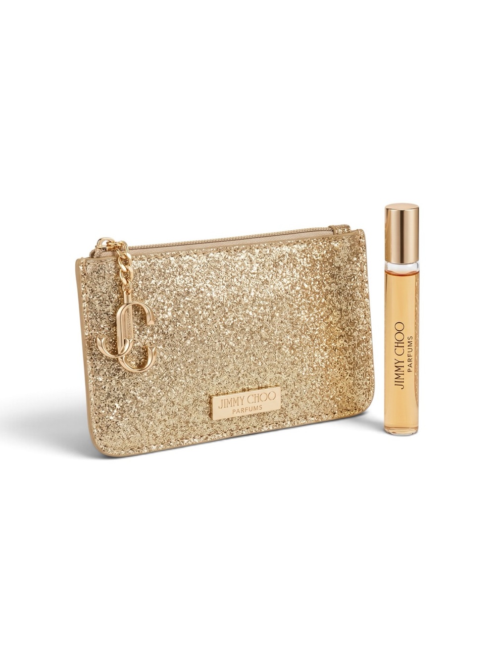 Jimmy Choo Gold Glitter Wristlet Coin purse  & I want Choo Parfume NEW